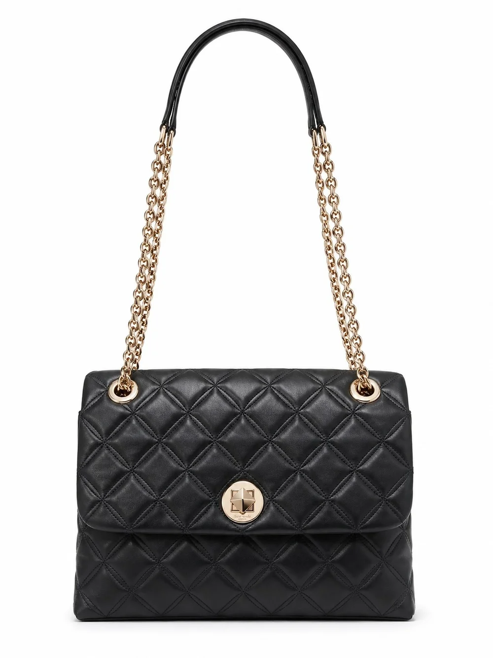 Kate Spade Natalia Medium Flap Shoulder Bag Black Quilted Leather Gold Chain New